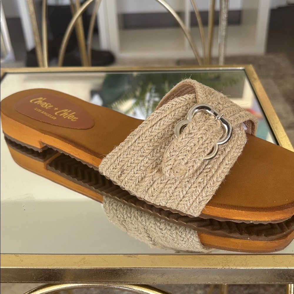 Chase + Chloe Tan Woven Slide Sandals